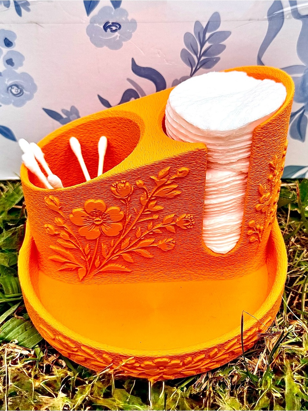 Orange Floral Cotton Pad & Q-tip Holder